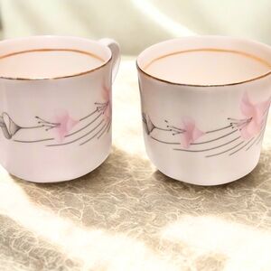Vintage Bone China Set of 2 Pink and White Teacups